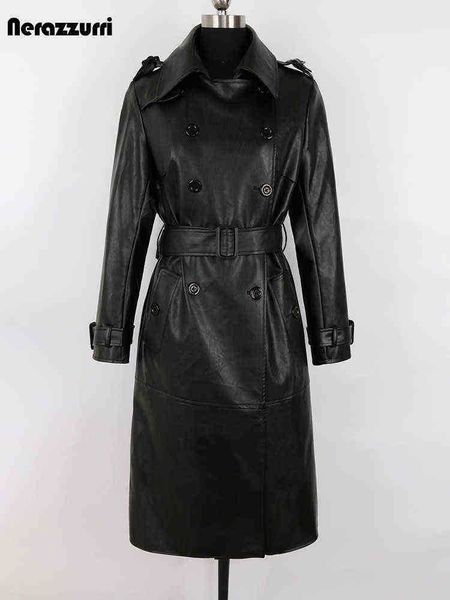nerazzurri spring autumn luxury long black soft faux leather trench coat for women belt double breasted elegant overcoat 5xl 6xl j220727
nerazzurri spring autumn luxury long black soft faux leather trench coat for women belt double breasted elegant overcoat 5xl 6xl j220727