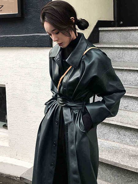 ftlzz faux leather long jacket new spring women loose belt pu leather windbreaker trenchcoat slim autumn jacket j220727, Black
ftlzz faux leather long jacket new spring women loose belt pu leather windbreaker trenchcoat slim autumn jacket j220727, Black