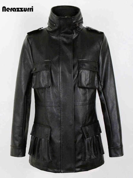 nerazzurri spring autumn black soft pu leather cargo jacket women with many pockets long sleeves zip up windproof clothing 2022 j220727
nerazzurri spring autumn black soft pu leather cargo jacket women with many pockets long sleeves zip up windproof clothing 2022 j220727