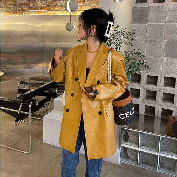 2022 spring autumn fashion pu leather jacket for women vintage simple double breasted female streetwear jacket new chaqueta mujer j220727, Black
2022 spring autumn fashion pu leather jacket for women vintage simple double breasted female streetwear jacket new chaqueta mujer j220727, Black
