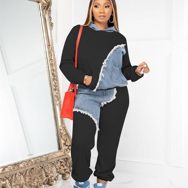 womens two piece pants mudan active running set and long sleeve hooded sweatshirt fashion casual denim panel contrast 221115, White
womens two piece pants mudan active running set and long sleeve hooded sweatshirt fashion casual denim panel contrast 221115, White