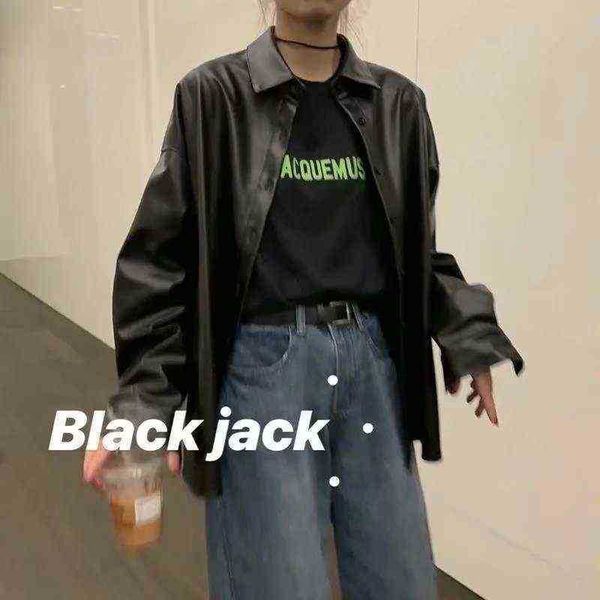 new women oversized pu leather blouses 2021 spring autumn black faux leather basic jacket turndown collar motor biker jacket j220727
new women oversized pu leather blouses 2021 spring autumn black faux leather basic jacket turndown collar motor biker jacket j220727