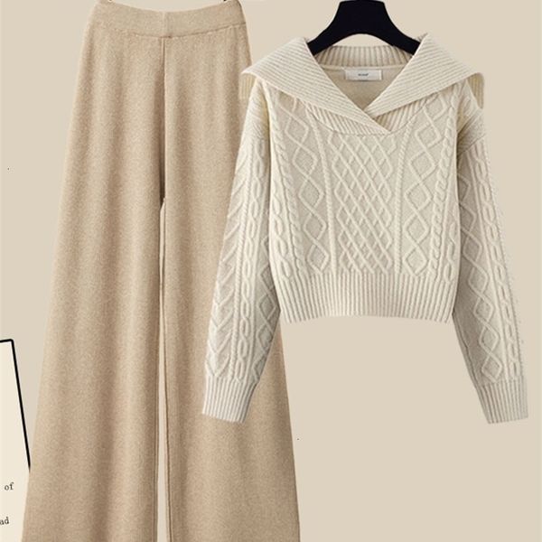 womens two piece pants autumn winter thick knit sets outfits ladies elegant twist knitted sweater and wide leg pant clothing 221115, White
womens two piece pants autumn winter thick knit sets outfits ladies elegant twist knitted sweater and wide leg pant clothing 221115, White