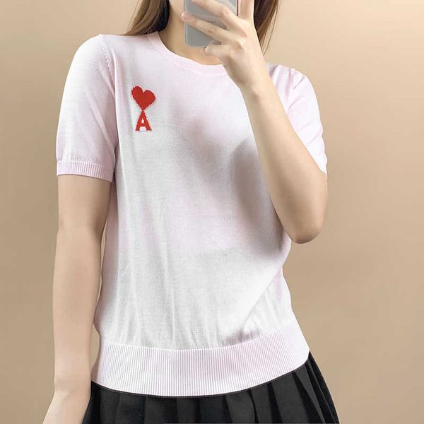 men women t-shirt am heart designer solid cotton love letter embroidery crew neck pullover short silk knitwear cashmere loose bre, White;black
men women t-shirt am heart designer solid cotton love letter embroidery crew neck pullover short silk knitwear cashmere loose bre, White;black