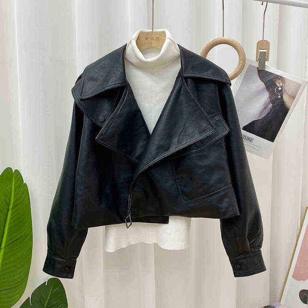 fitaylor spring autumn black short faux leather jacket women long sleeves large pockets moto bicker windproof jacket loose outfit j220727
fitaylor spring autumn black short faux leather jacket women long sleeves large pockets moto bicker windproof jacket loose outfit j220727