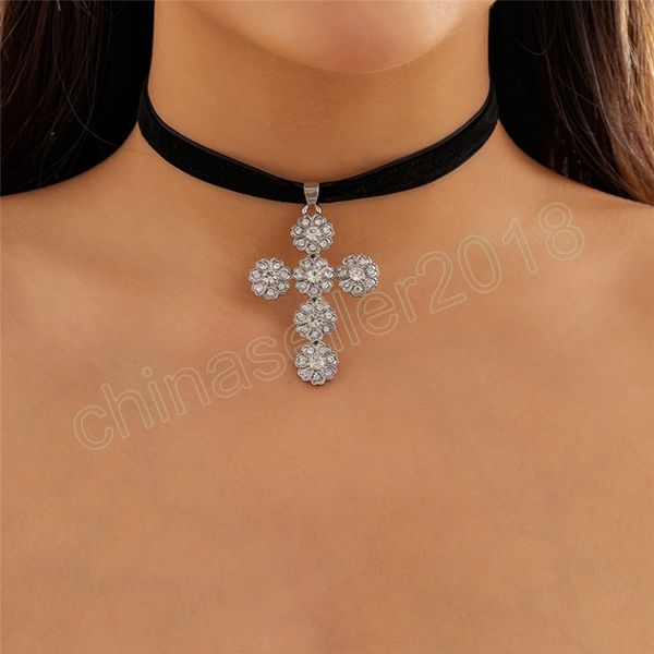 rhinestone cross pendant black velvet choker necklace for women wed bride clavicle chain jewelry accessories, Silver
rhinestone cross pendant black velvet choker necklace for women wed bride clavicle chain jewelry accessories, Silver
