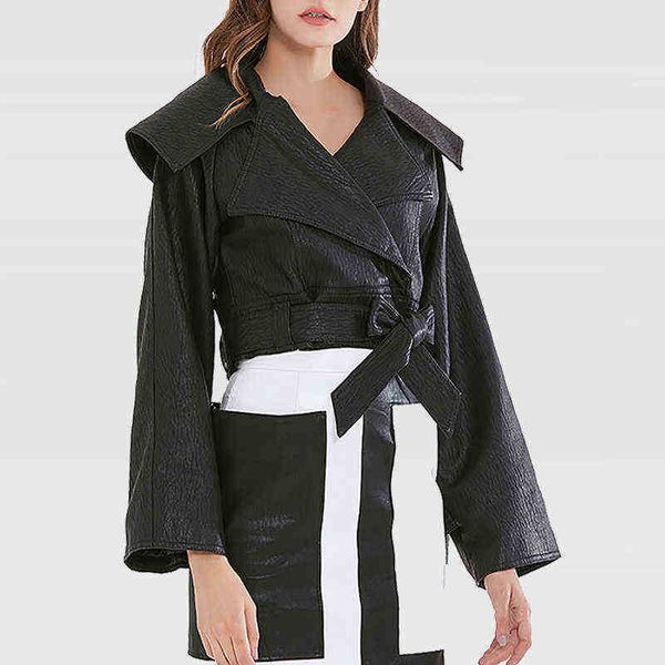 2022 new fashion black pu jackets for women lapel long sleeves high waist lace up patchwork loose short jackets female clothing j220727
2022 new fashion black pu jackets for women lapel long sleeves high waist lace up patchwork loose short jackets female clothing j220727