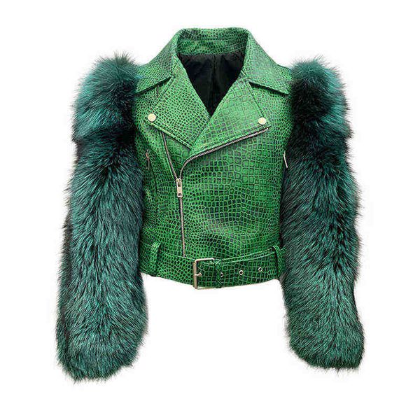 lady fashion genuine leather jacket women 2022 new style sheep leather jacket with fox fur sleeve outerwear s7862b j220727, Black
lady fashion genuine leather jacket women 2022 new style sheep leather jacket with fox fur sleeve outerwear s7862b j220727, Black