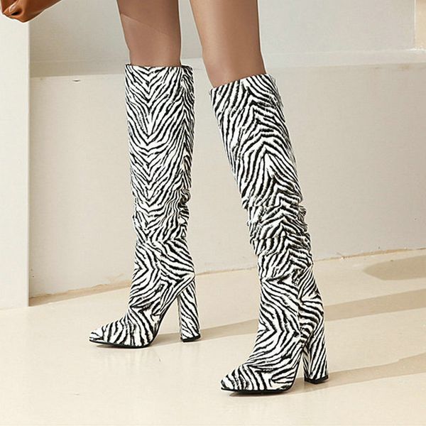 boots autumn winter zebra print women boots fashion pleated square high heel knee high boots ladies slip on pointed toe shoes 221114, Black
boots autumn winter zebra print women boots fashion pleated square high heel knee high boots ladies slip on pointed toe shoes 221114, Black