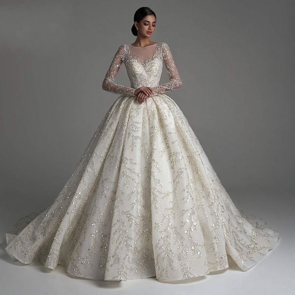 luxury princess wedding dress 2023 bride gowns o-neck long sleeve vestido de novia lace beaded cathedral train robe de mariee, White
luxury princess wedding dress 2023 bride gowns o-neck long sleeve vestido de novia lace beaded cathedral train robe de mariee, White
