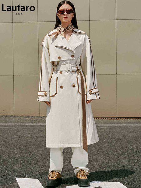 lautaro spring autumn long color block pu leather trench coat for women belt bags designer loose stylish luxury clothing 2022 j220727, Black
lautaro spring autumn long color block pu leather trench coat for women belt bags designer loose stylish luxury clothing 2022 j220727, Black