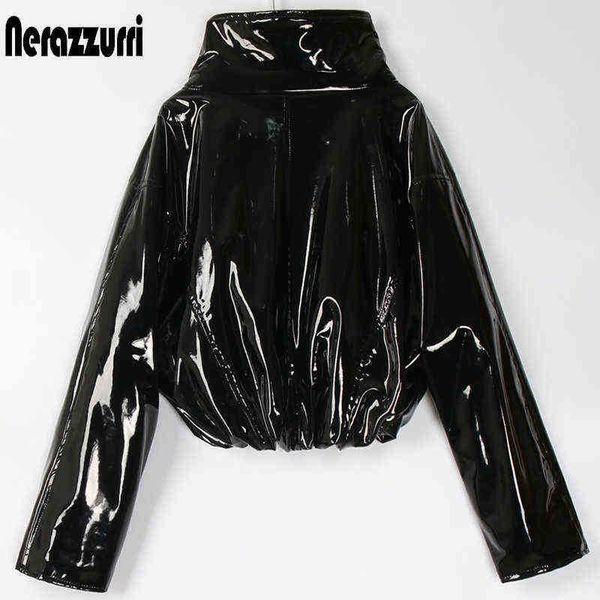 nerazzurri zip up short stylish reflective glossy lacquer leather buffer jacket women long sleeves oversized spring autumn clothing j220727, Black
nerazzurri zip up short stylish reflective glossy lacquer leather buffer jacket women long sleeves oversized spring autumn clothing j220727, Black