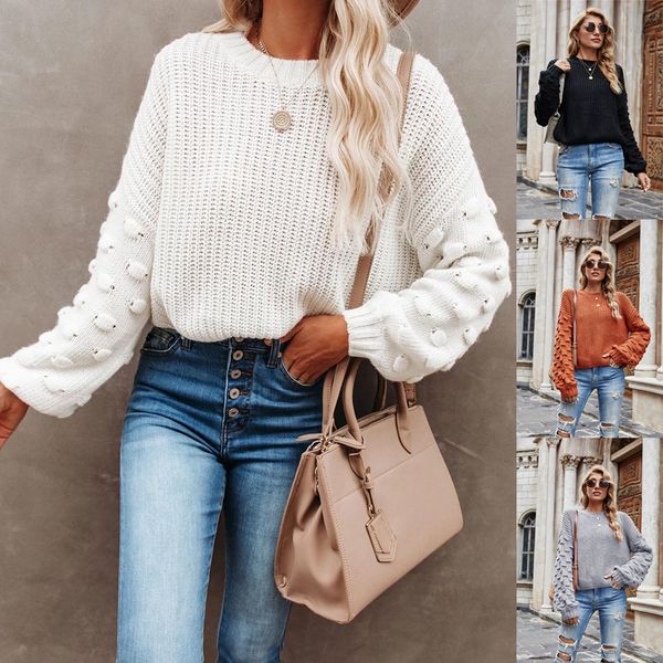 women autumn dot puff long sleeve sweater round neck chunky crochet knitted pullover crop solid color loose jumper, White;black
women autumn dot puff long sleeve sweater round neck chunky crochet knitted pullover crop solid color loose jumper, White;black