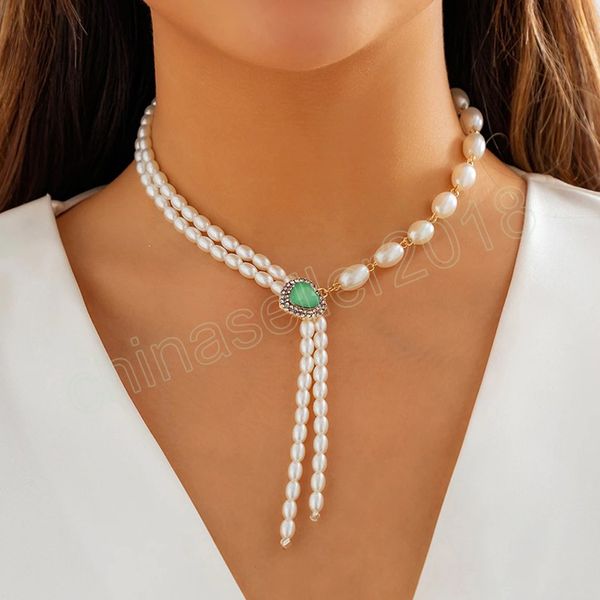creative pearl long tassel chain necklace women wed goth green crystal pendant adjustable neck jewelry, Silver
creative pearl long tassel chain necklace women wed goth green crystal pendant adjustable neck jewelry, Silver