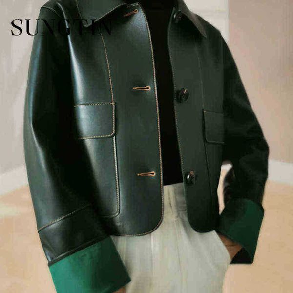 sungtin new fashion faux leather jackets for women cropped korean green streetwear pu jacket loose moto biker jackets j220727, Black
sungtin new fashion faux leather jackets for women cropped korean green streetwear pu jacket loose moto biker jackets j220727, Black