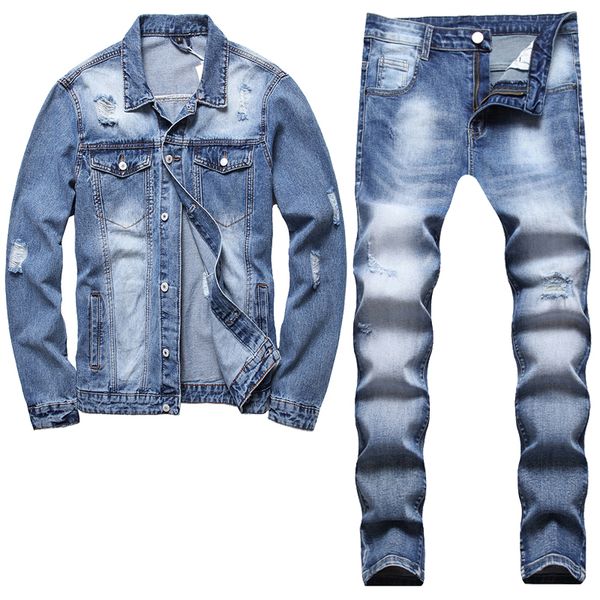 autumn winter tracksuits light blue men's sets ripped hole jacket and jeans simple loose denim coat matching pants male daily casual je, Gray
autumn winter tracksuits light blue men's sets ripped hole jacket and jeans simple loose denim coat matching pants male daily casual je, Gray