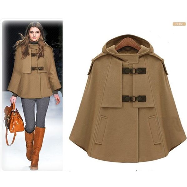 fashion autumn winter cape coats wool blends new stand collar hooded shawl leather buckle wool coat luxury classic stylish women's wear, Black
fashion autumn winter cape coats wool blends new stand collar hooded shawl leather buckle wool coat luxury classic stylish women's wear, Black