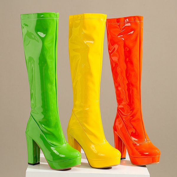 boots pu patent leather orange yellow green pumps plus size 3248 13 western platform block high heels knee high stretch boots 221114, Black
boots pu patent leather orange yellow green pumps plus size 3248 13 western platform block high heels knee high stretch boots 221114, Black