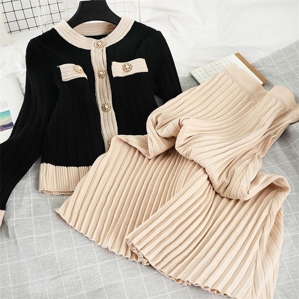 two piece dress autumn womens knitted 2 set chic office ladies single breasted pearl buttons cardigan sweaterpleated long skirt suit 221115, White
two piece dress autumn womens knitted 2 set chic office ladies single breasted pearl buttons cardigan sweaterpleated long skirt suit 221115, White
