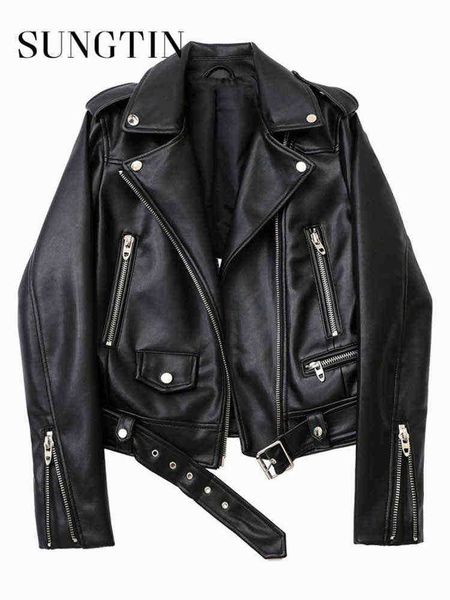 sungtin 2022 spring moto biker leather jacket women korean loose casual faux leather jackets woman with belt punk cropped clothing j220727, Black
sungtin 2022 spring moto biker leather jacket women korean loose casual faux leather jackets woman with belt punk cropped clothing j220727, Black