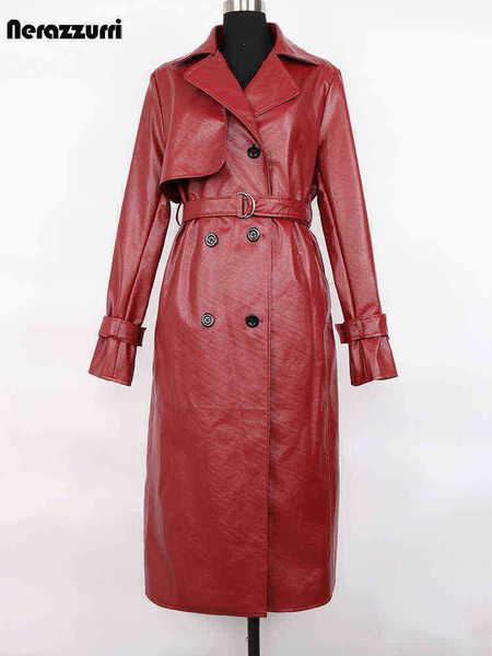 nerazzurri spring long wine red faux leather trench coat for women double breasted luxury designer stylish waterproof raincoat j220727, Black
nerazzurri spring long wine red faux leather trench coat for women double breasted luxury designer stylish waterproof raincoat j220727, Black