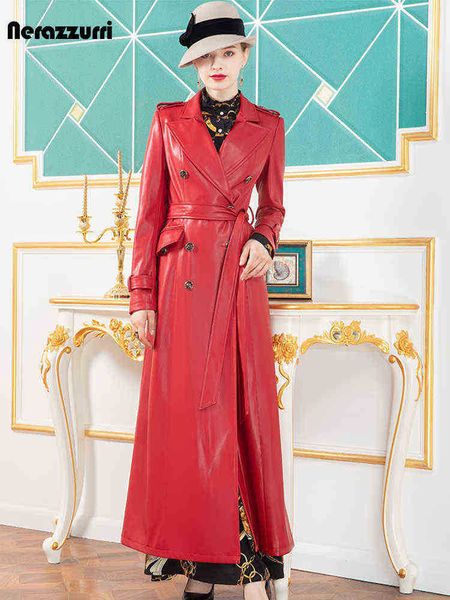 nerazzurri spring autumn red extra long leather trench coat for women shearing double breasted luxury maxi british style fashion j220727, Black
nerazzurri spring autumn red extra long leather trench coat for women shearing double breasted luxury maxi british style fashion j220727, Black