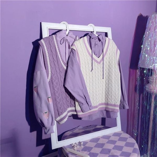 womens two piece pants purple retro vest sweet knitted jacket set for korean style oversized clothes sleeveless young shirts clothing 22111, White
womens two piece pants purple retro vest sweet knitted jacket set for korean style oversized clothes sleeveless young shirts clothing 22111, White