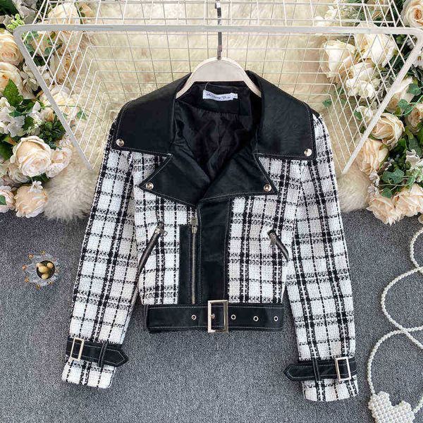 fitaylor new autumn winter motorcycle short jacket women fashion plaid turndown faux leather jacket with belt female outwear j220727, Black
fitaylor new autumn winter motorcycle short jacket women fashion plaid turndown faux leather jacket with belt female outwear j220727, Black