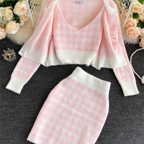 two piece dress korean sweet knit plaid cardigans camisole skirts 3pcs sets girls short sweater coat vest mini skirt suits women outfits 221, White
two piece dress korean sweet knit plaid cardigans camisole skirts 3pcs sets girls short sweater coat vest mini skirt suits women outfits 221, White