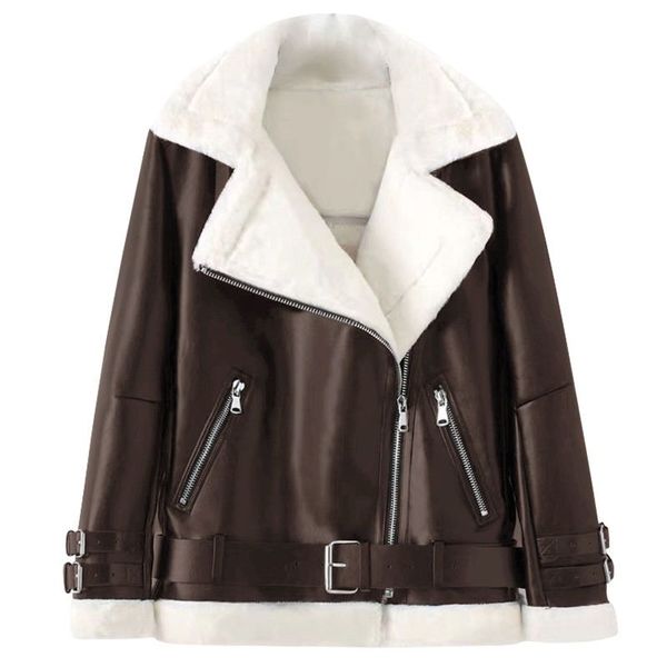 23 women's fur women winter lamb wool coat 2022 plus velvet thick leather jacket motorcycle suit warm size s-2xl, Black
23 women's fur women winter lamb wool coat 2022 plus velvet thick leather jacket motorcycle suit warm size s-2xl, Black