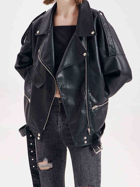 fitaylor spring autumn streetwear female faux leather jacket with belt moto biker zipper loose pu leather overcoat black j220727
fitaylor spring autumn streetwear female faux leather jacket with belt moto biker zipper loose pu leather overcoat black j220727