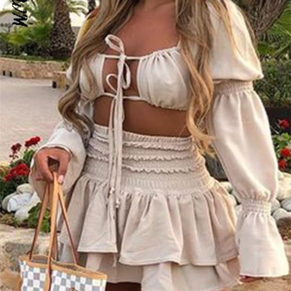 two piece dress solid suits women fashion tie belt long sleeve hollow out suit elegant mini skirts female summer outfit 221115, White
two piece dress solid suits women fashion tie belt long sleeve hollow out suit elegant mini skirts female summer outfit 221115, White
