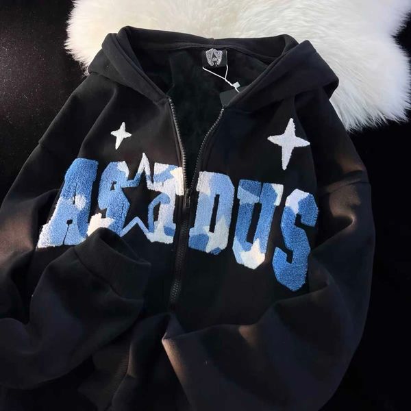 men's hoodies sweatshirts silver velvet american retro high street velvet letter star embroidery sweater women harajuku couples zip up, Black
men's hoodies sweatshirts silver velvet american retro high street velvet letter star embroidery sweater women harajuku couples zip up, Black