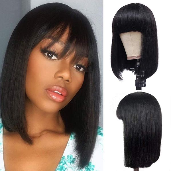 straight bob brazilian human hair wigs with bangs full machine made natural color remy human hair short bob wigs for black women, Black;brown
straight bob brazilian human hair wigs with bangs full machine made natural color remy human hair short bob wigs for black women, Black;brown