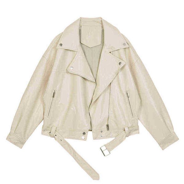 ailegogo new autumn women pu leather motorcycle jacket female with belt solid color lady loose casual bf style jacket outfit j220727, Black
ailegogo new autumn women pu leather motorcycle jacket female with belt solid color lady loose casual bf style jacket outfit j220727, Black