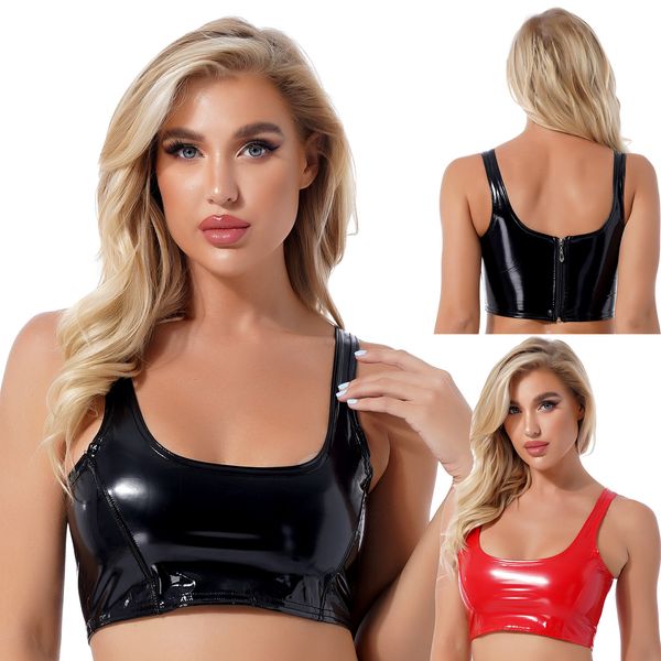 women's tanks clubwear patent leather tank camisole fashion wet look sleeveless crop u neck zipper back vest, White
women's tanks clubwear patent leather tank camisole fashion wet look sleeveless crop u neck zipper back vest, White