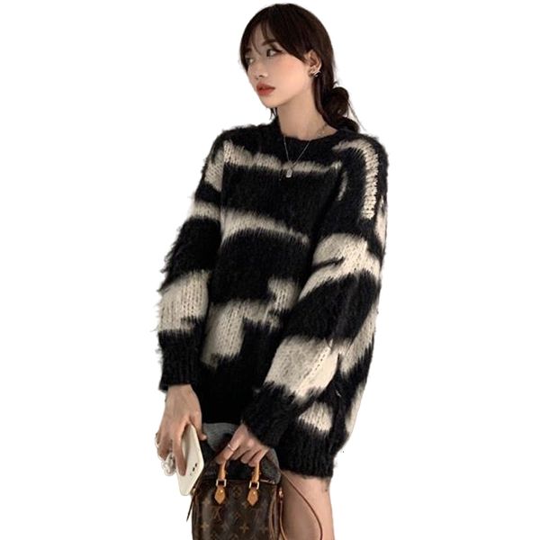 women's sweaters black and white patchwork women sweater long retro plush warm pullover fashion elegant knit crochet streetwear stretch, White;black
women's sweaters black and white patchwork women sweater long retro plush warm pullover fashion elegant knit crochet streetwear stretch, White;black