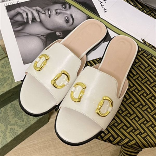 women designer sandals fashion metal chain buckle letters leather hollow flat g slippers, Black
women designer sandals fashion metal chain buckle letters leather hollow flat g slippers, Black