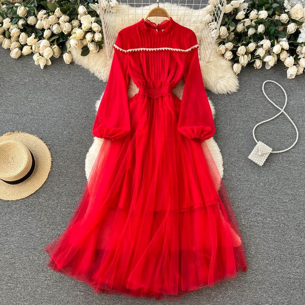 hepburn french retro red mesh dress beach holiday dress elegant pleated big swing long skirts, Black;gray
hepburn french retro red mesh dress beach holiday dress elegant pleated big swing long skirts, Black;gray