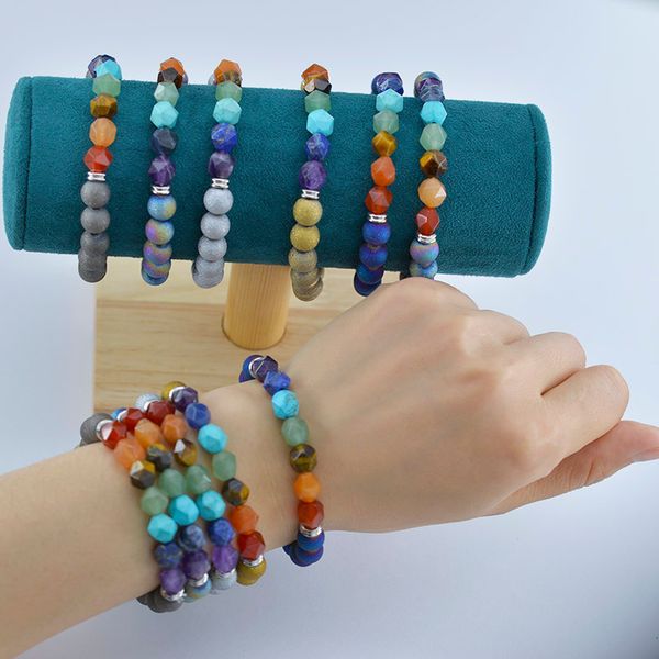 8mm faceted stone beaded bracelet strand yoga 7 chakra gemstone tiger eye red agate amethyst energy crystal beads bracelets fashion jewelry, Black
8mm faceted stone beaded bracelet strand yoga 7 chakra gemstone tiger eye red agate amethyst energy crystal beads bracelets fashion jewelry, Black