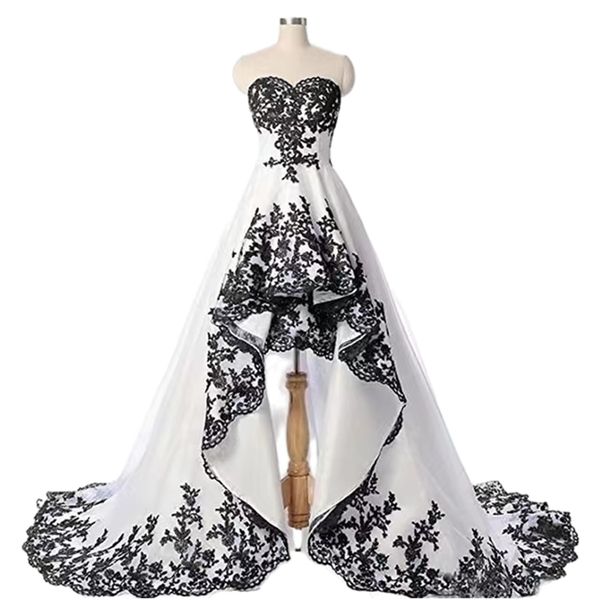 black and white gothic wedding dress high bow a-line bridal gowns short front long back lace appliques satin country vestidos de novia back
black and white gothic wedding dress high bow a-line bridal gowns short front long back lace appliques satin country vestidos de novia back
