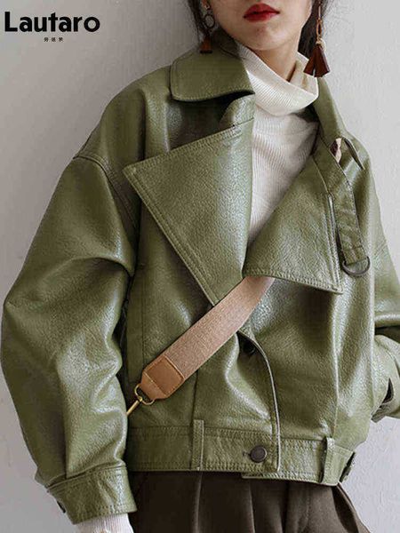 lautaro spring luxury loose green black soft faux leather jackets for women stylish fashion designer autumn clothing j220727
lautaro spring luxury loose green black soft faux leather jackets for women stylish fashion designer autumn clothing j220727