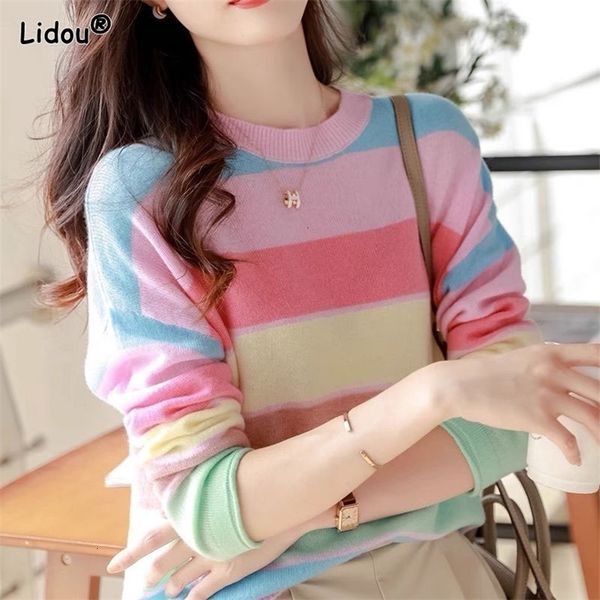 womens sweaters spring summer thin rainbow clothing spliced oneck loose pullovers slight strech allmatch casual warm color 221115, White;black
womens sweaters spring summer thin rainbow clothing spliced oneck loose pullovers slight strech allmatch casual warm color 221115, White;black