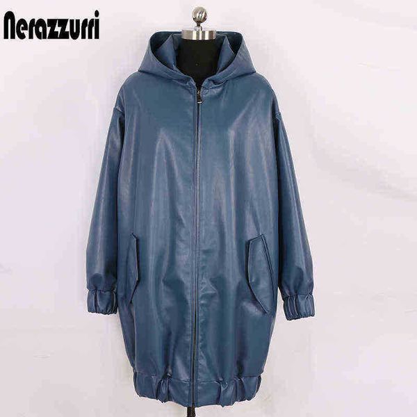 nerazzurri spring autumn windproof blue oversized long faux leather jacket women with hooded zipper black waterproof raincoat 2022 j220727
nerazzurri spring autumn windproof blue oversized long faux leather jacket women with hooded zipper black waterproof raincoat 2022 j220727