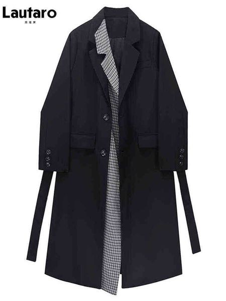 lautaro spring autumn long vintage plaid patchwork black trenchcoat for women sjerpen single breasted luxury retro overcoat 2022 j220727
lautaro spring autumn long vintage plaid patchwork black trenchcoat for women sjerpen single breasted luxury retro overcoat 2022 j220727