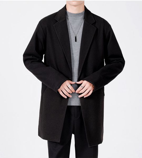 men's wool blends autumn and winter men's solid color youth wool one button coat men's coat casual loose medium long coat 221, Black
men's wool blends autumn and winter men's solid color youth wool one button coat men's coat casual loose medium long coat 221, Black
