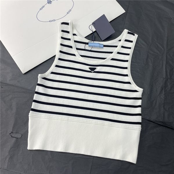 spring stripe knitted tanks triangle icon designer camis women knit vests spring autumn suspender vest with tags, White
spring stripe knitted tanks triangle icon designer camis women knit vests spring autumn suspender vest with tags, White