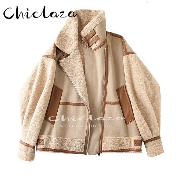 women's leather faux chiclaza winter women thick warm vintage splice suede jacket coat female loose lambswool biker outwear 221116, Black
women's leather faux chiclaza winter women thick warm vintage splice suede jacket coat female loose lambswool biker outwear 221116, Black