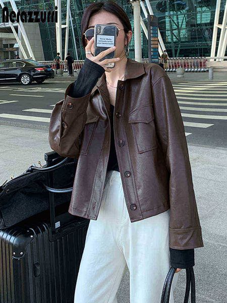 nerazzurri spring oversized short soft brown leather jacket women long sleeve korean fashion clothing for women 2021 streetwear j220727, Black
nerazzurri spring oversized short soft brown leather jacket women long sleeve korean fashion clothing for women 2021 streetwear j220727, Black