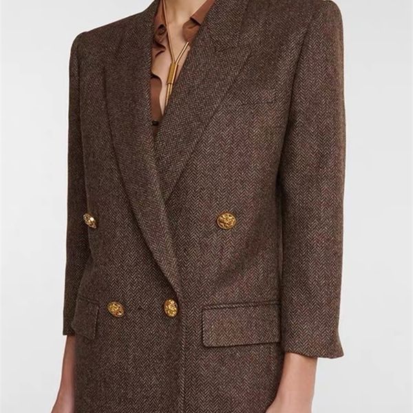 womens suits blazers retro brown herringbone wool blazer women double breasted metal buttons slim fit 34 sleeves classic streetwear sl913020, White;black
womens suits blazers retro brown herringbone wool blazer women double breasted metal buttons slim fit 34 sleeves classic streetwear sl913020, White;black